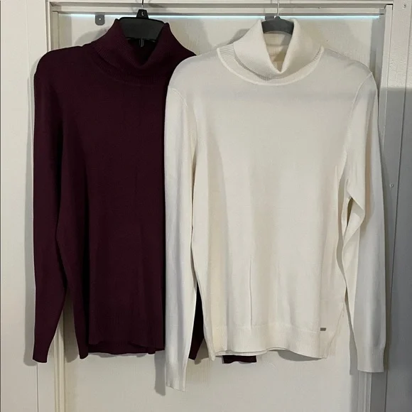Calvin Klein Cream or Burgundy Soft Turtleneck Sweaters Large New - Picture 1 of 16